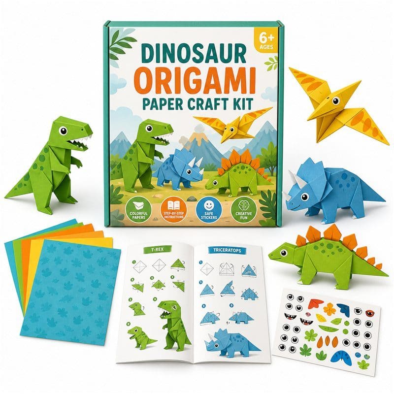 Dinosaur Origami Paper Craft Kit front view