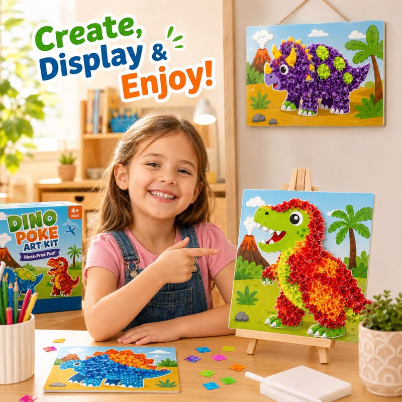 Dinosaur Poke Art Kit finished craft example