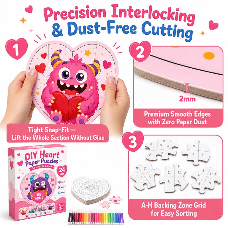 DIY Heart Coloring Paper Puzzle Set size and dimensions