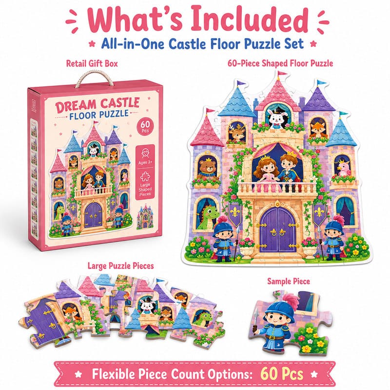 Dream Castle Floor Paper Puzzle puzzle pieces and layout view
