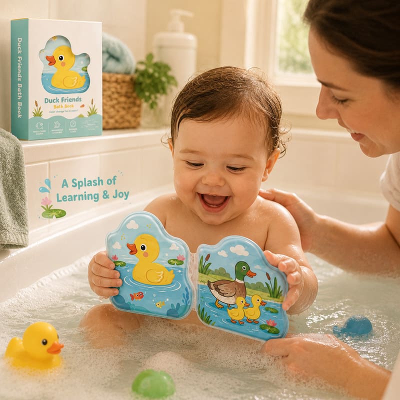 Custom Duck Friends Baby Bath Book – Waterproof Soft Color-Changing Book custom artwork and logo detail