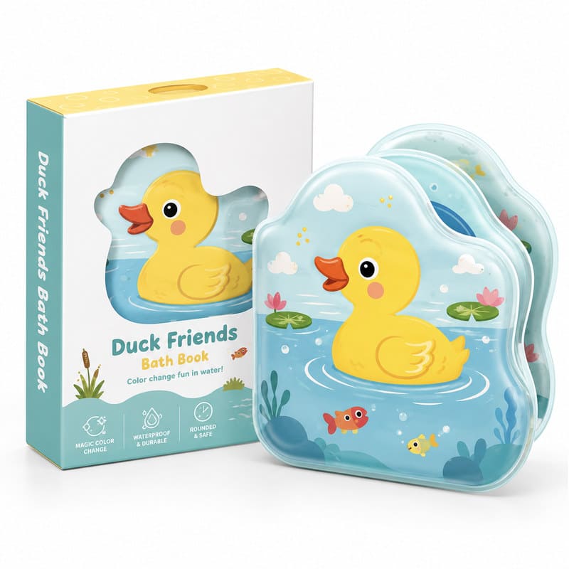 Custom Duck Friends Baby Bath Book – Waterproof Soft Color-Changing Book front view