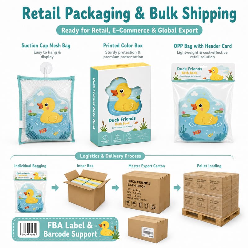 Custom Duck Friends Baby Bath Book – Waterproof Soft Color-Changing Book edge and construction detail
