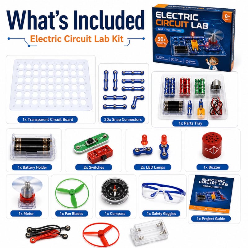 Electric Circuit STEM Science Kit puzzle pieces and layout view