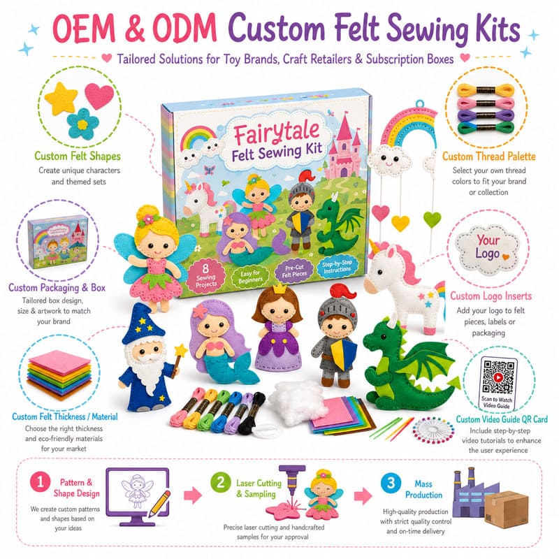 Fairytale Character Felt Sewing Kit yarn and material detail