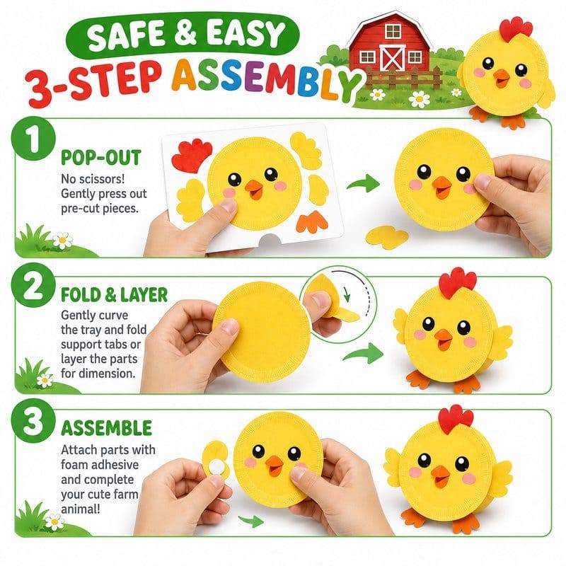Farm Animal Paper Craft Kit size and dimensions