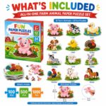 Farm Animal Paper Puzzle Set puzzle pieces and layout view