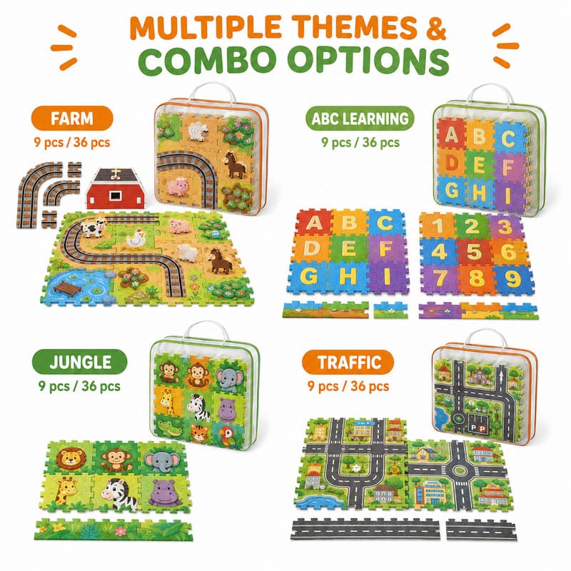 43-Piece Farm Animal Train Track EVA Foam Puzzle Set custom artwork detail