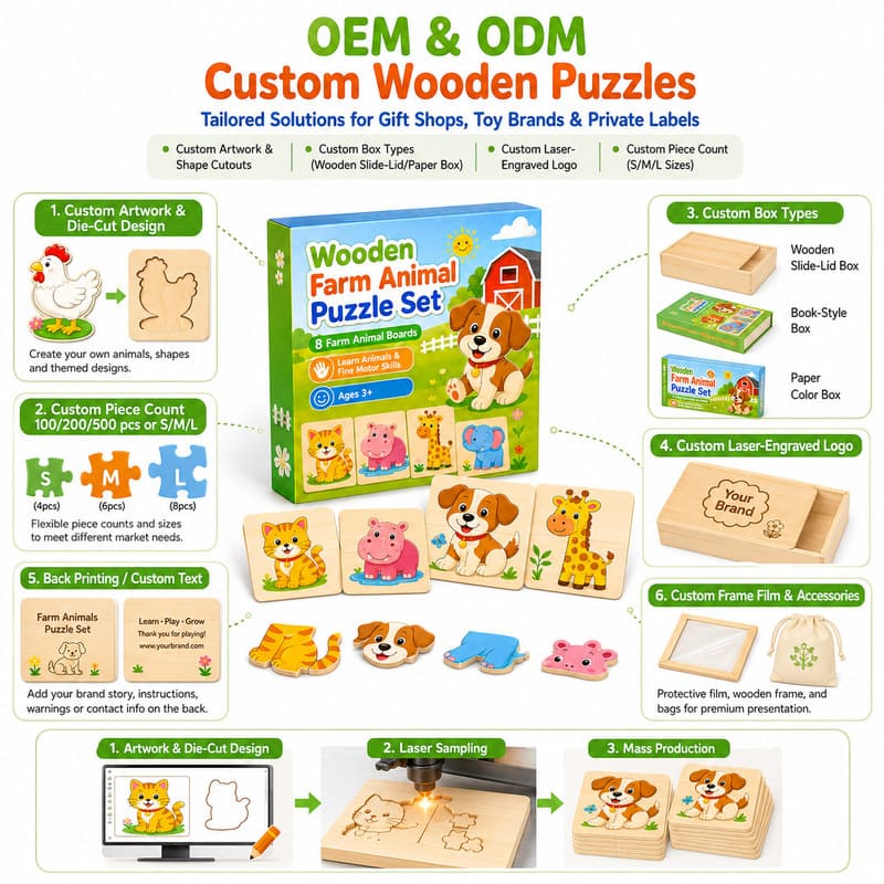 Farm Animal Wooden Puzzle Set board and material detail