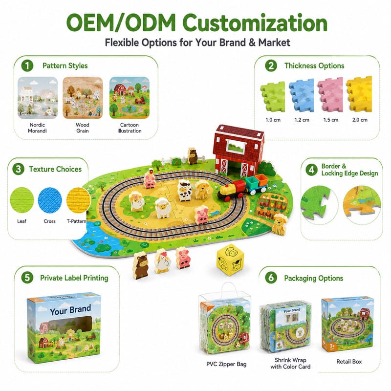 43-Piece Farm Train Set EVA Foam Puzzle Play Mat board and material detail