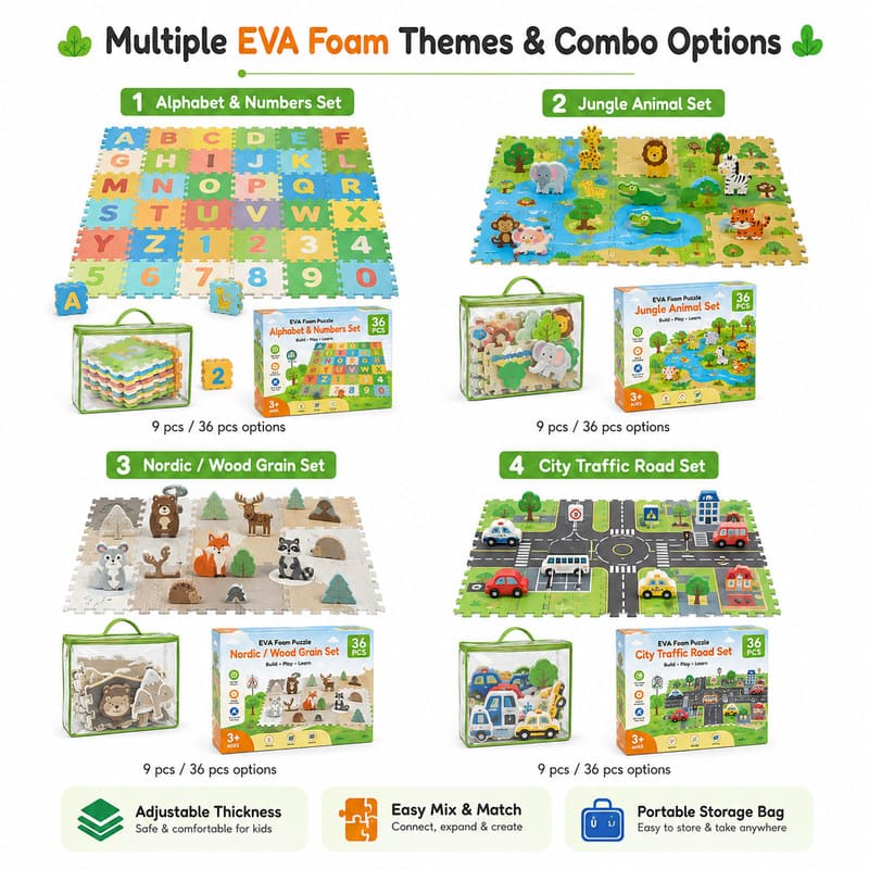 43-Piece Farm Train Set EVA Foam Puzzle Play Mat custom artwork detail