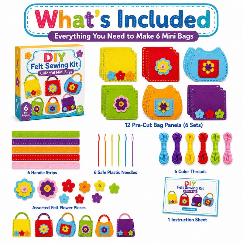 Felt Mini Bags Sewing Kit kit contents view