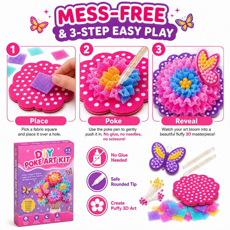 Flower & Butterfly Poke Art Kit size and dimensions