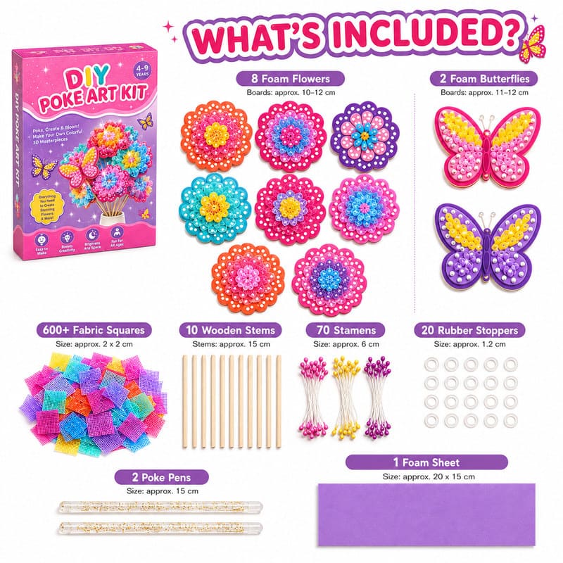 Flower & Butterfly Poke Art Kit kit contents view