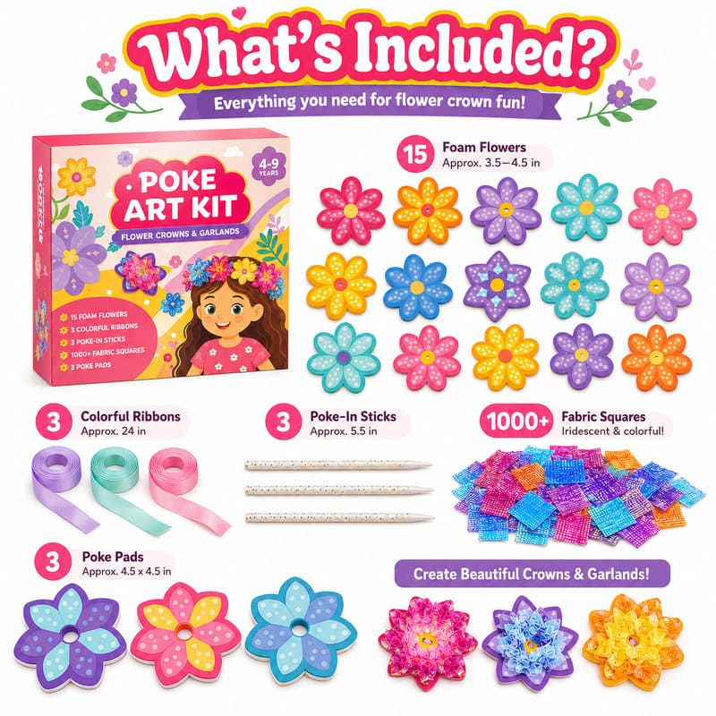 Flower Crowns & Garlands Poke Art Kit kit contents view