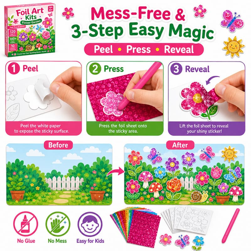 Flower Garden Foil Art Kit size and dimensions