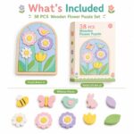 Flower Wooden Puzzle Set puzzle pieces and layout view