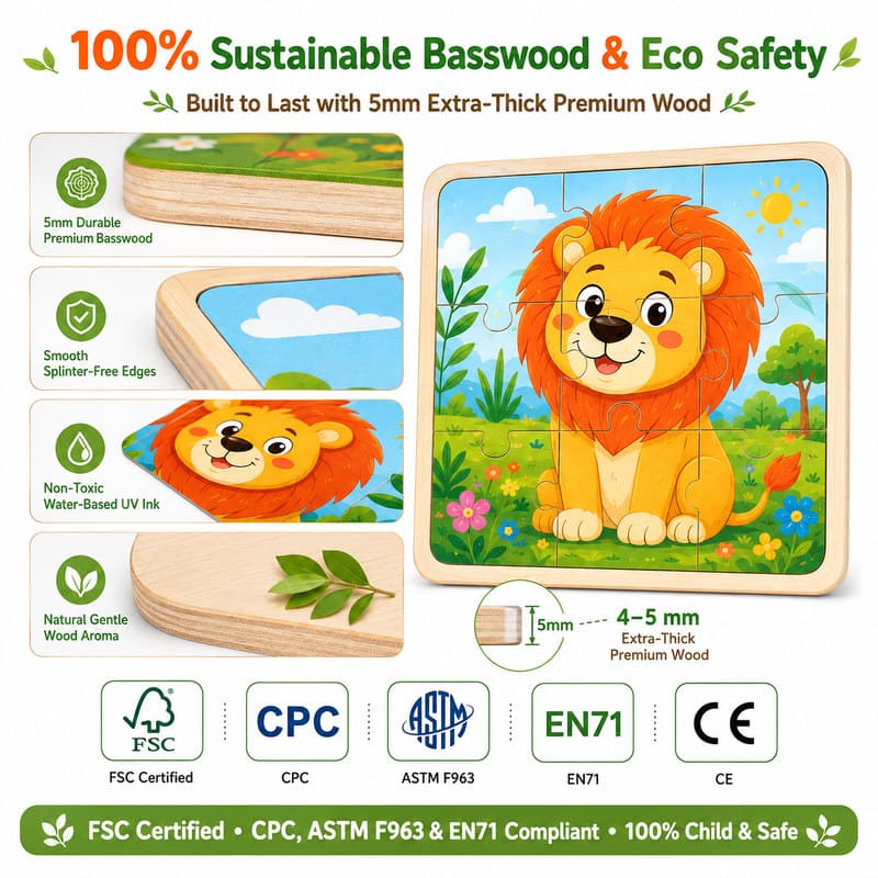 Forest Animal Wooden Puzzle Set printing detail