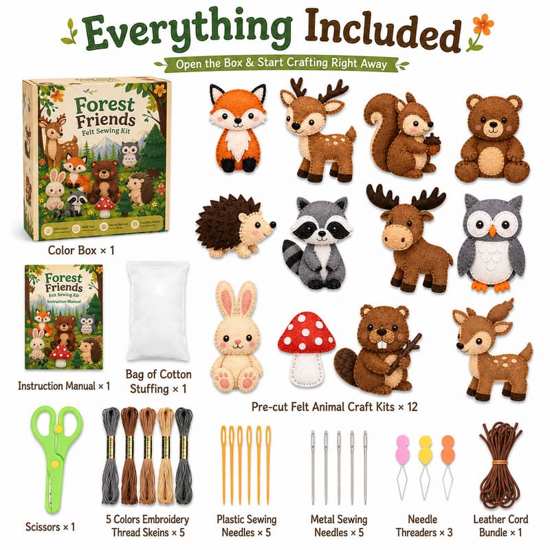 Forest Friends Felt Sewing Kit kit contents view