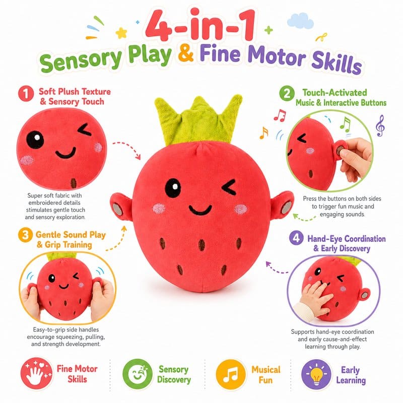Fruit Music Plush Sensory Toy size and dimensions