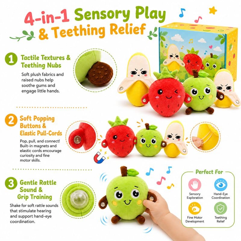 Fruit Music Plush Sensory Toy Set size and dimensions