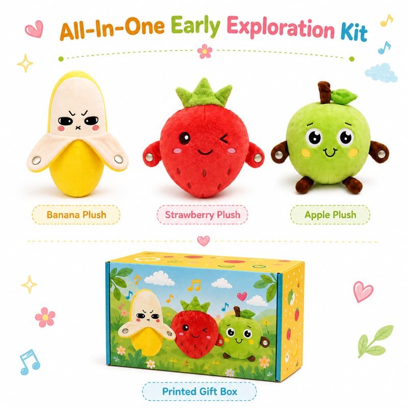 Fruit Music Plush Sensory Toy Set kit contents view