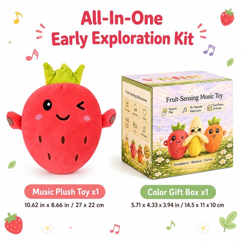 Fruit Music Plush Sensory Toy kit contents view
