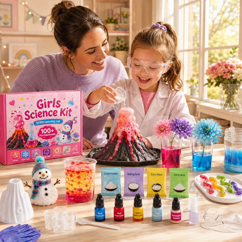 Girls 100+ Science Experiment Kit completed puzzle view