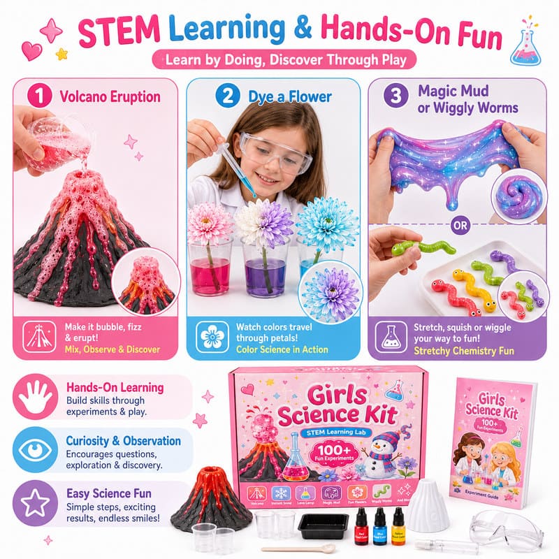 Girls 100+ Science Experiment Kit size and dimensions