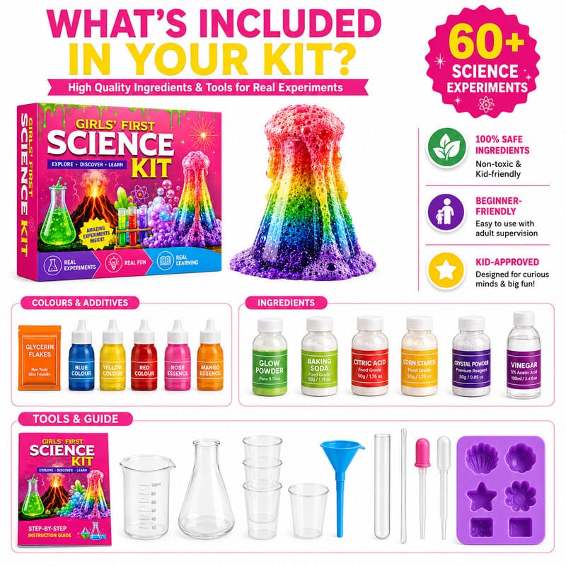 Girls First Science Experiment Kit puzzle pieces and layout view