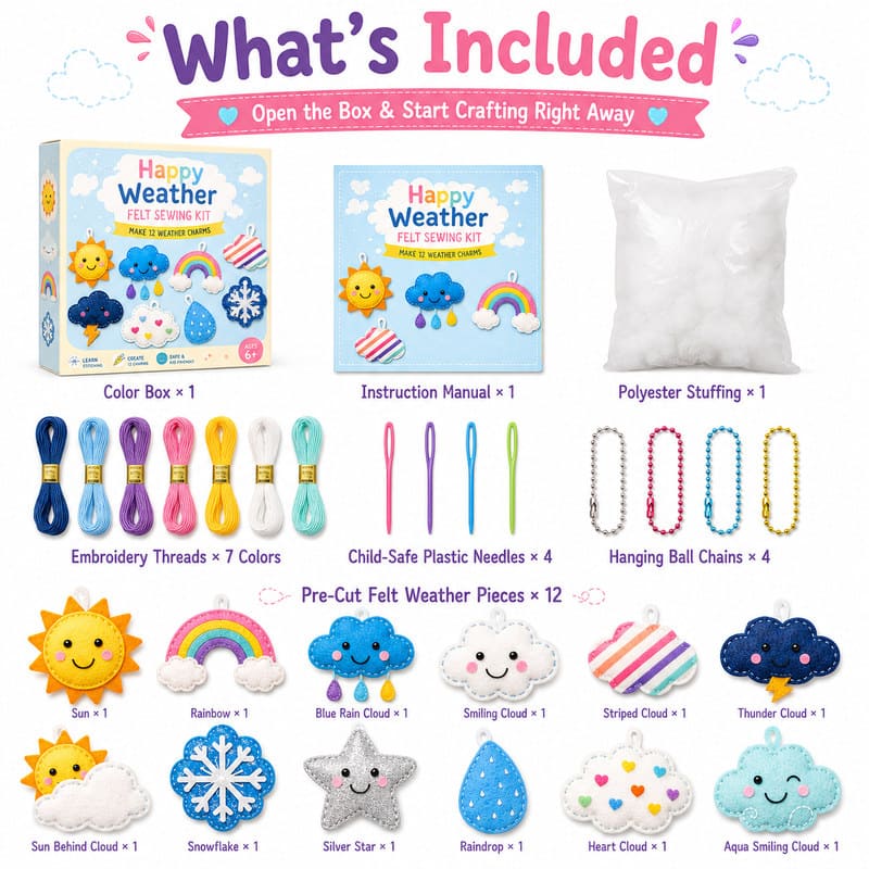 Happy Weather Felt Sewing Kit kit contents view