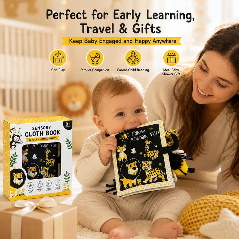 High Contrast Jungle Animals Sensory Cloth Book construction detail