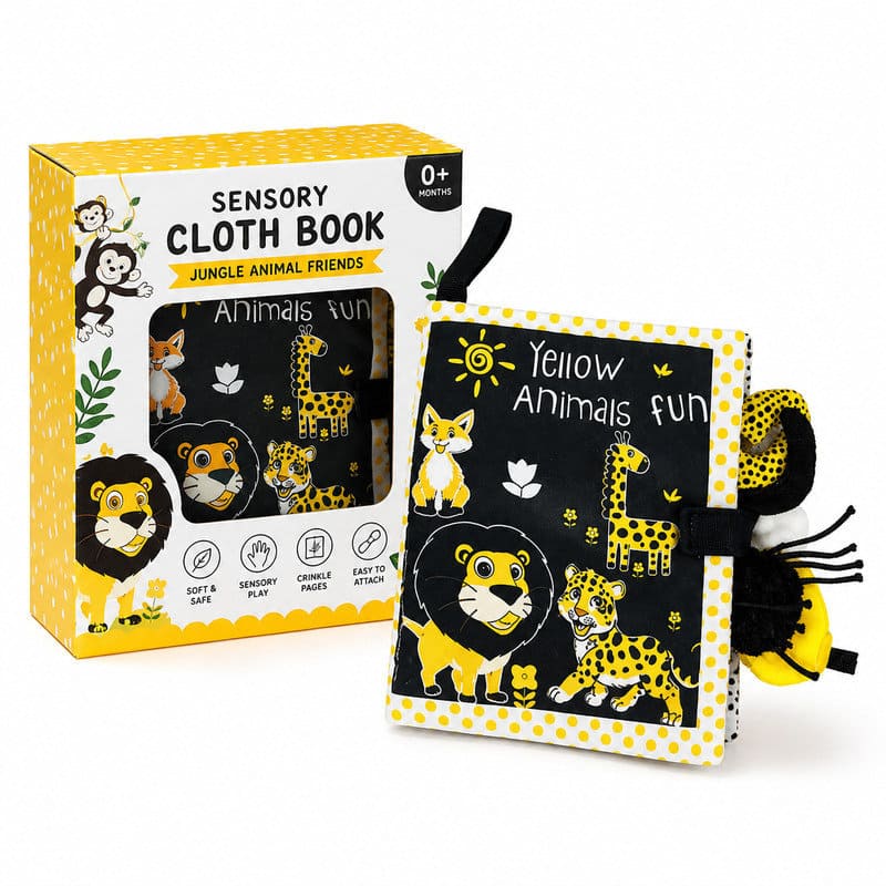 High Contrast Jungle Animals Sensory Cloth Book front view