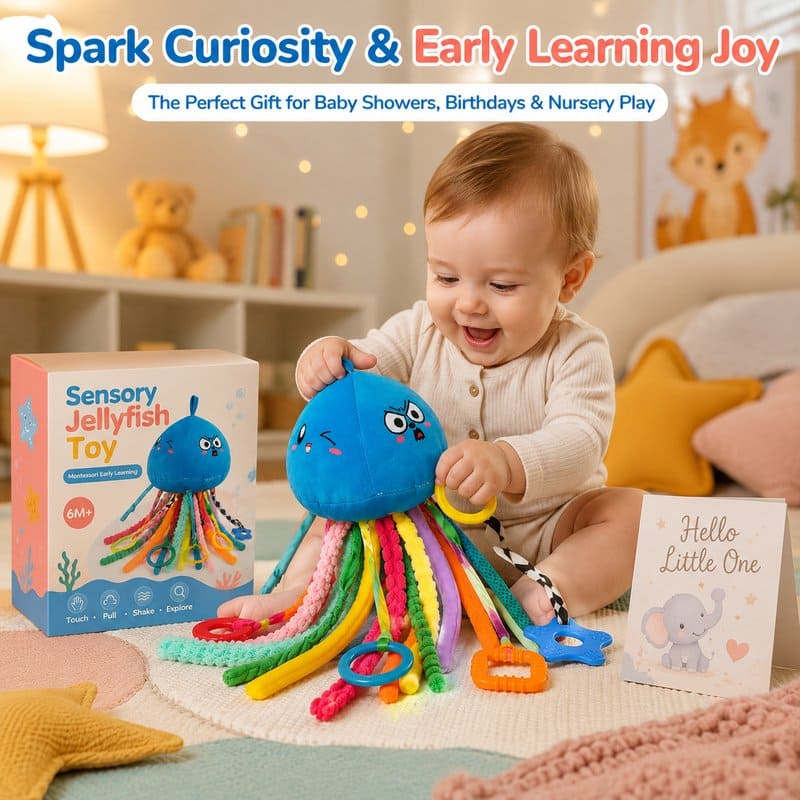 Jellyfish Montessori Pull String Toy finished project example
