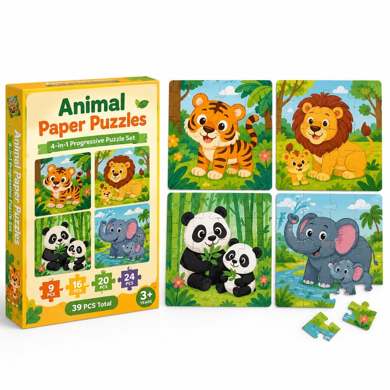 Jungle Animal Paper Puzzle Set front view