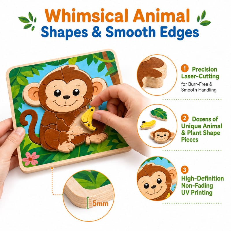 Jungle Animal Wooden Puzzle Set size and dimensions