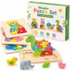 4-Piece Jungle Animal Wooden Puzzle Set front view