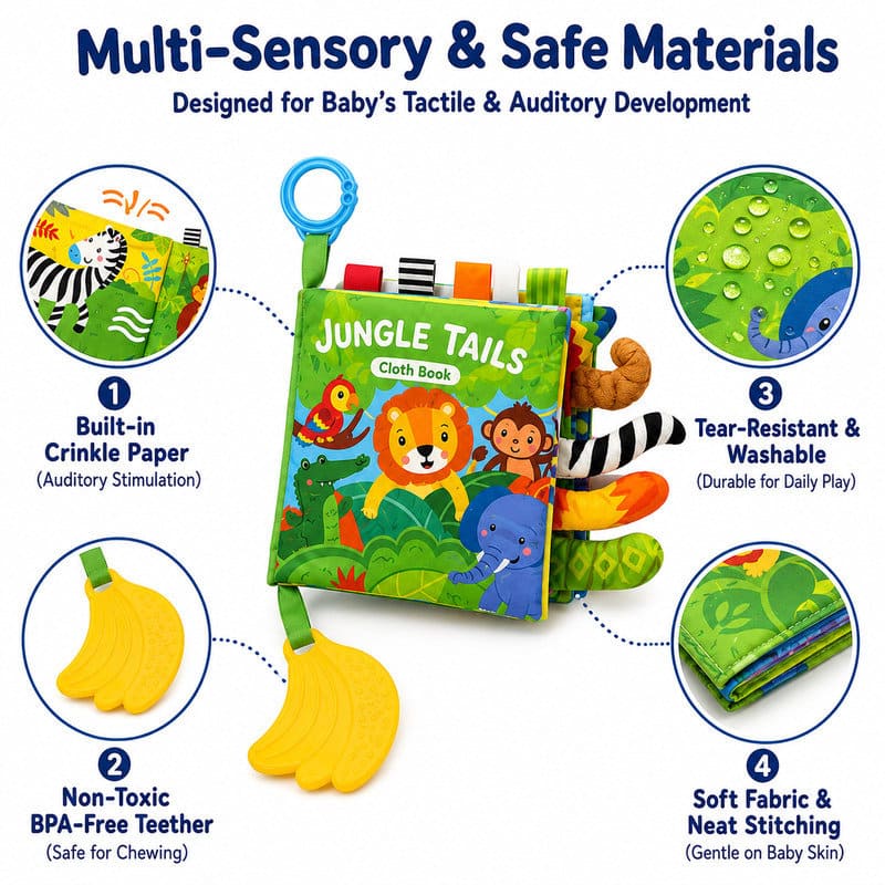 Jungle Tails Baby Fabric Activity Book size and dimensions