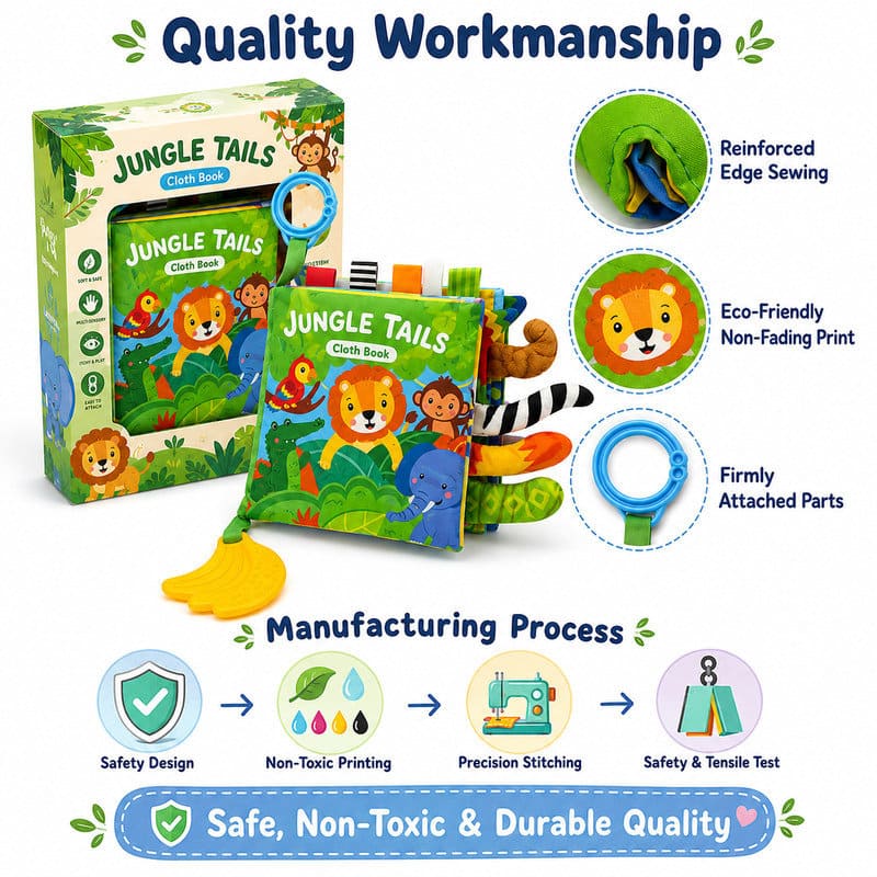 Jungle Tails Baby Fabric Activity Book waterproof material detail