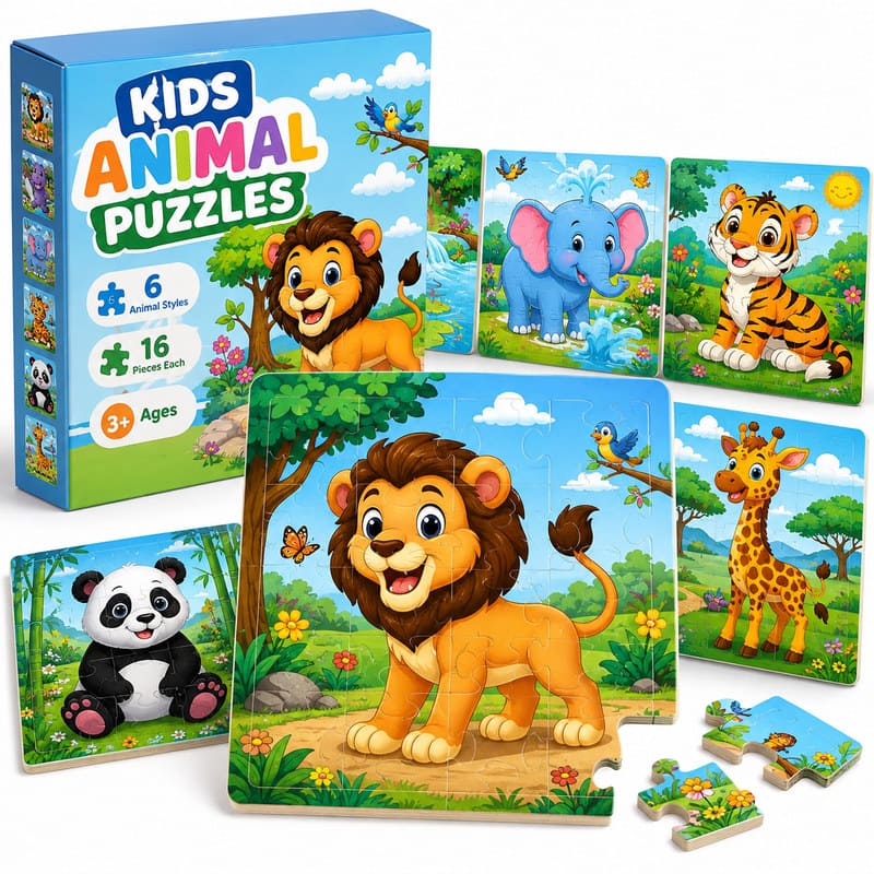 Kids Animal Paper Puzzle Set front view