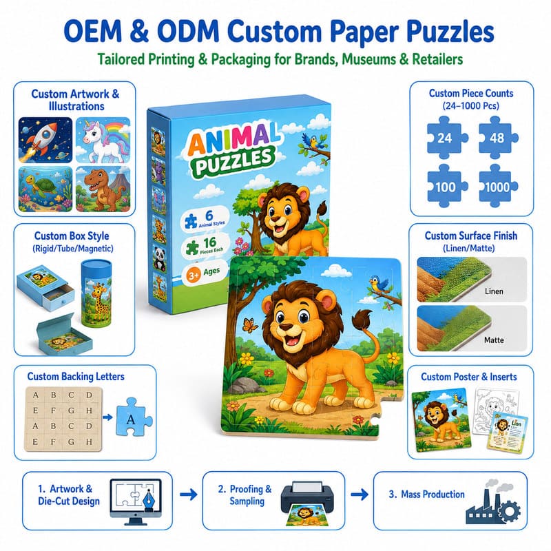 Kids Animal Paper Puzzle Set board and material detail