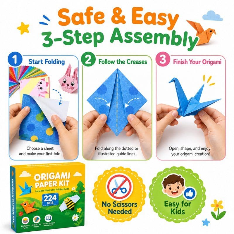 Kids Origami Paper Kit size and dimensions