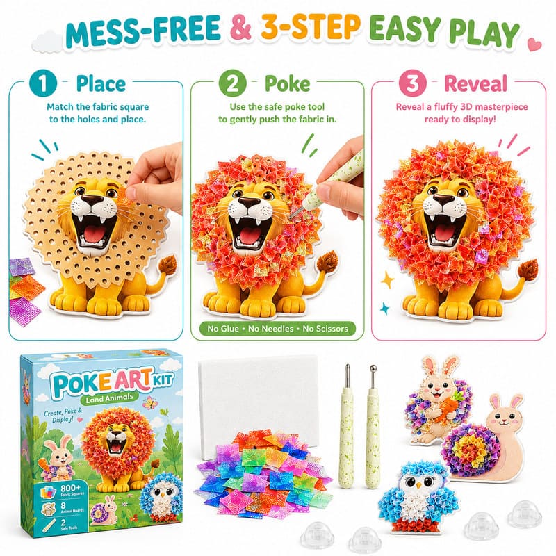 Land Animals Poke Art Kit size and dimensions
