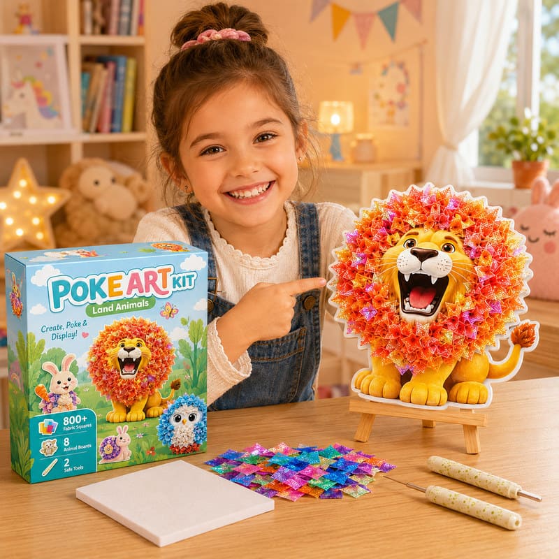 Land Animals Poke Art Kit finished craft example