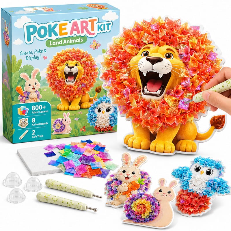 Land Animals Poke Art Kit front view