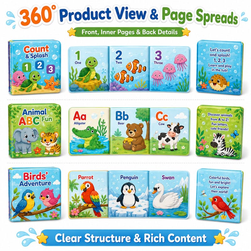 Custom Learning Themes Color Changing Bath Books – Waterproof Collection cover and page view