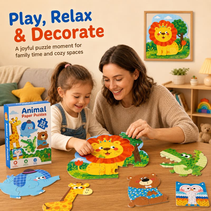Lion Shaped Animal Paper Puzzle completed puzzle view