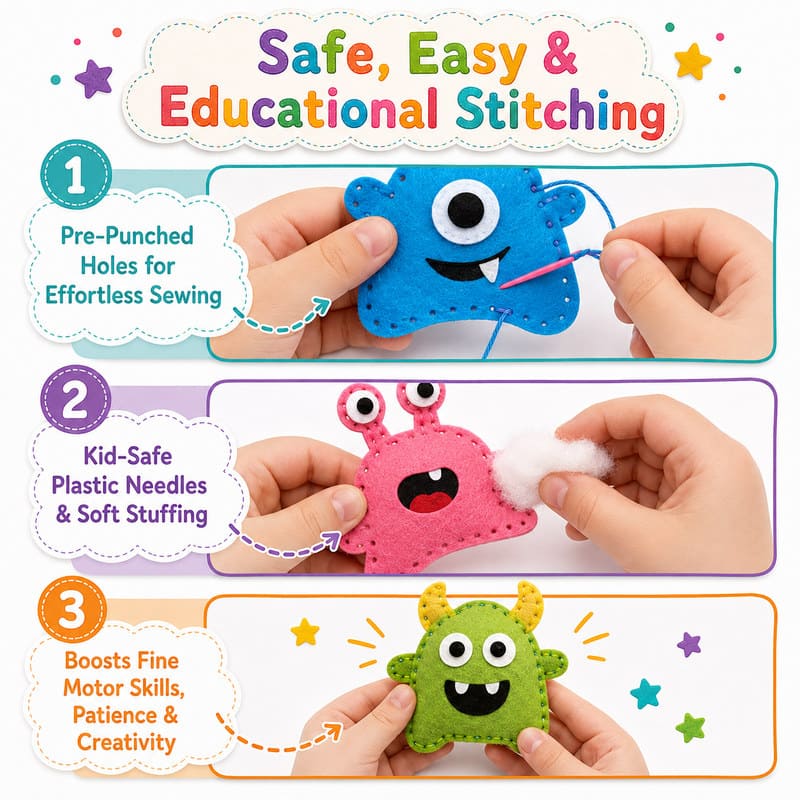 Little Monsters Felt Sewing Kit size and dimensions