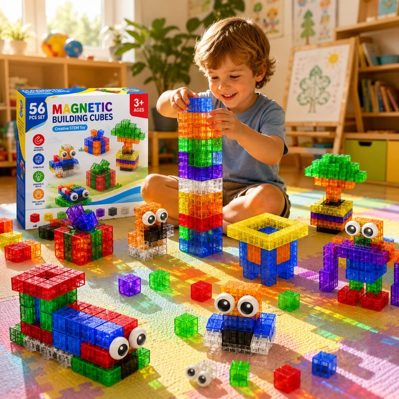 Magnetic Building Cubes STEM Set completed puzzle view