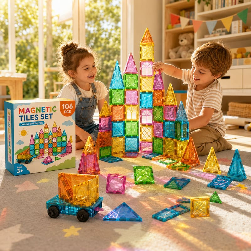 Magnetic City Tiles Building Set completed puzzle view